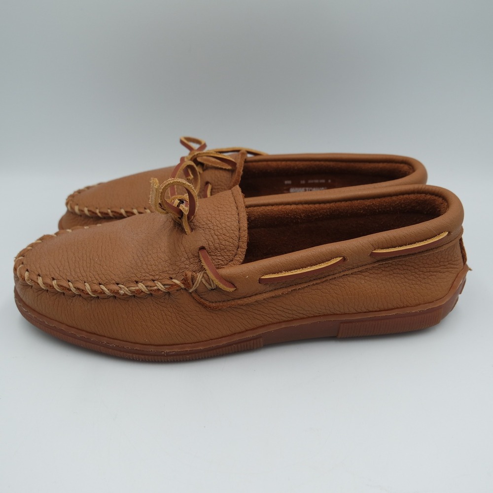 Minnetonka 890 Mens Genuine Moosehide Classic Moccasin Tan Leather Shoes Size 10